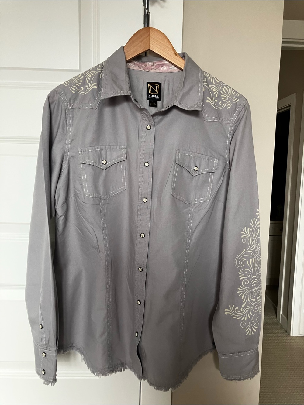 Noble Gray Embroidered Western Button-Down Shirt